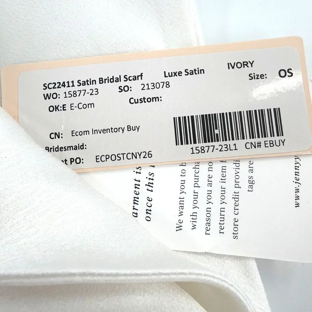 Jenny Yoo Ivory Satin Bridal Scarf One Size